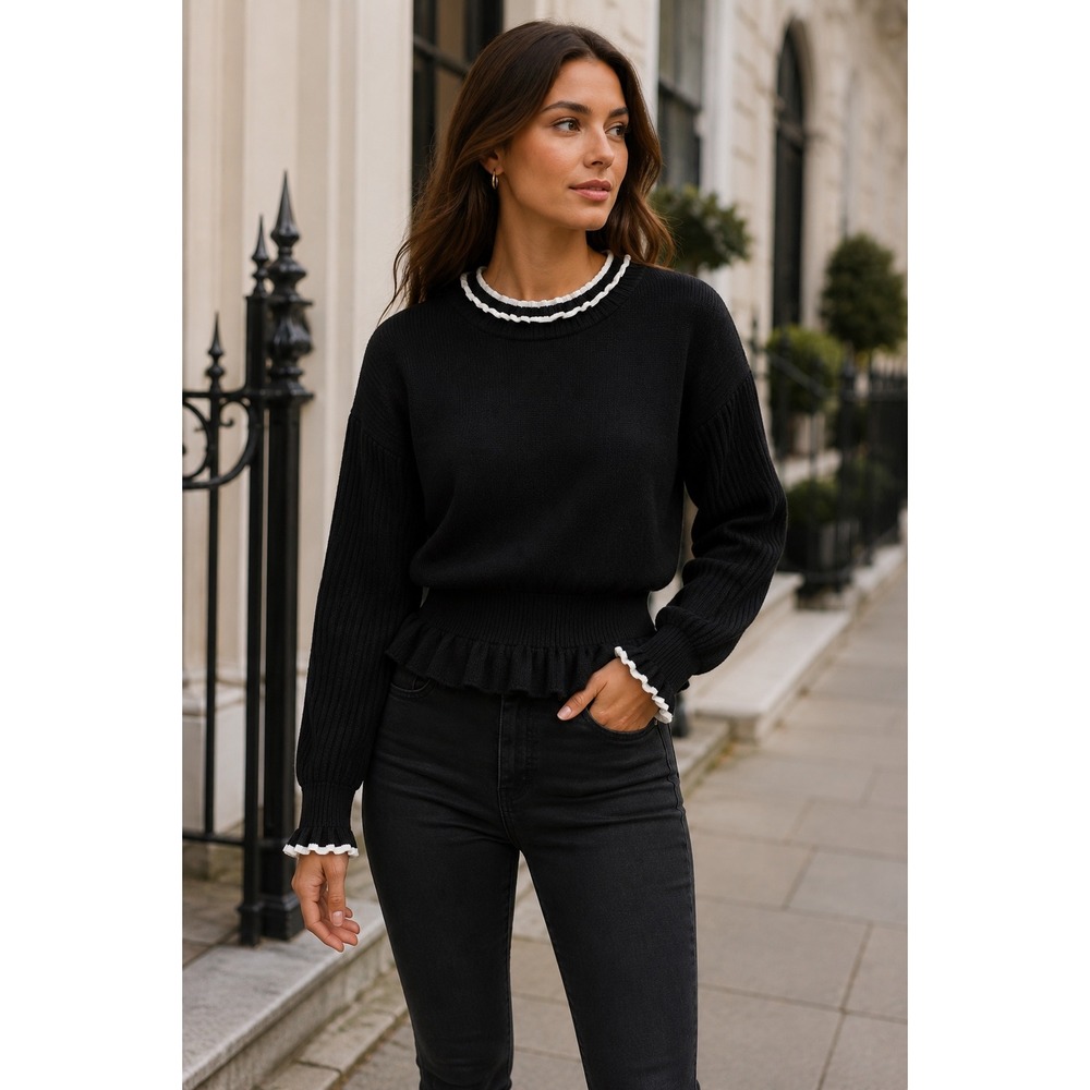 Gracia Sweater Women's Size M Black New with Tags‎ Ruffle Peplum